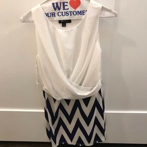 A White dress with navy patterns